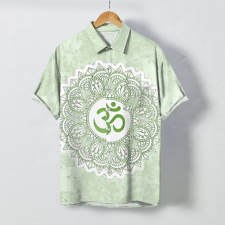 Buddha Stones Atmungsaktives Herren-Kurzarmhemd mit Om-Mandala-Muster und Knöpfen - Honigmelone - US/ UK/AU48, EU58 (4XL) - image 3