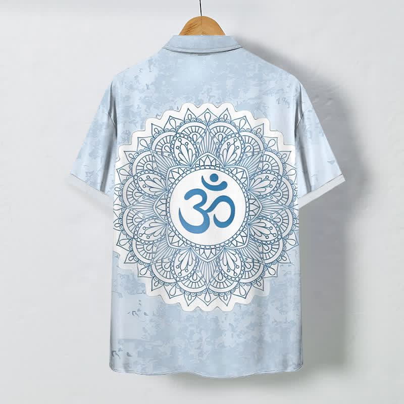 Buddha Stones Atmungsaktives Herren-Kurzarmhemd mit Om-Mandala-Muster und Knöpfen - image 7
