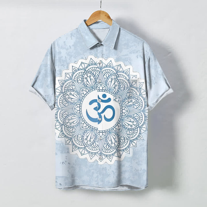 Buddha Stones Atmungsaktives Herren-Kurzarmhemd mit Om-Mandala-Muster und Knöpfen - Hellblau - US/ UK/AU48, EU58 (4XL) - image 6