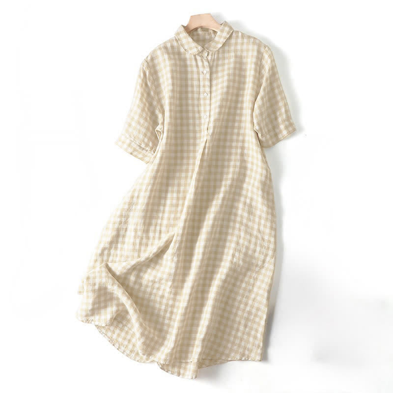 Buddha Stones Sommerliches, lässiges Vintage-Kleid mit Knopfleiste, kariertem Muster und kurzen Ärmeln für Damen - Weizen - US 8-10, UK/AU 12-14, EU 40-42 (2XL) - image 0