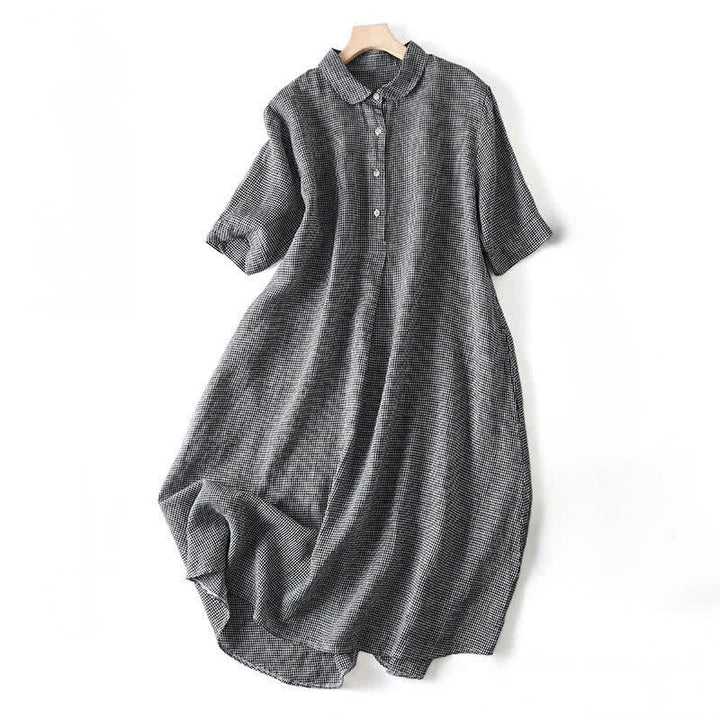 Buddha Stones Sommerliches, lässiges Vintage-Kleid mit Knopfleiste, kariertem Muster und kurzen Ärmeln für Damen - Schwarz - US 8-10, UK/AU 12-14, EU 40-42 (2XL) - image 3
