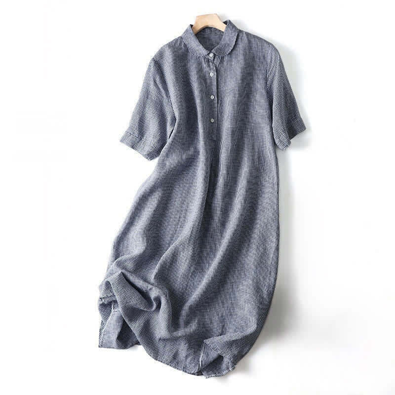 Buddha Stones Sommerliches, lässiges Vintage-Kleid mit Knopfleiste, kariertem Muster und kurzen Ärmeln für Damen - Hellstahlblau - US 8-10, UK/AU 12-14, EU 40-42 (2XL) - image 17