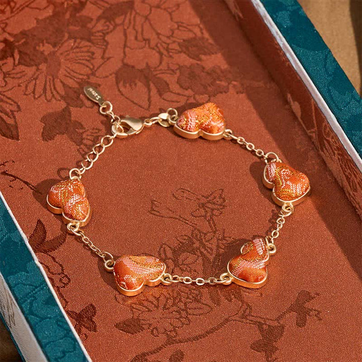 Buddha Stones Song Brocade Gourd Water Ripples Good Fortune Chinese Vintage Armband - Orangerot (Gleicher Farbton – Muster variiert) - image 0