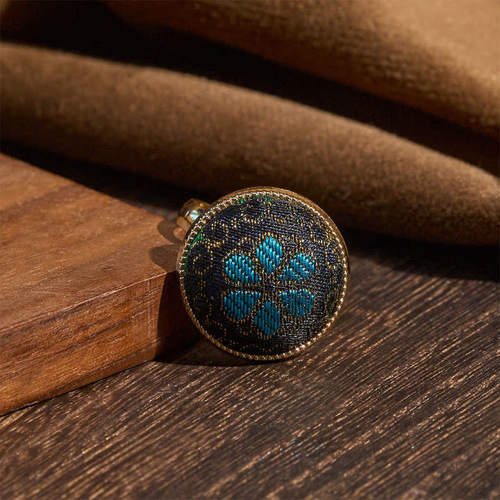 Buddha Stones Handgefertigter, verstellbarer Ring aus Brokat mit Blumenmuster. - image 2