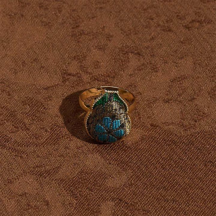Buddha Stones Song Brokat-Ring in Kürbisform, verstellbar, Vintage-Stil, chinesischer Stil - image 3