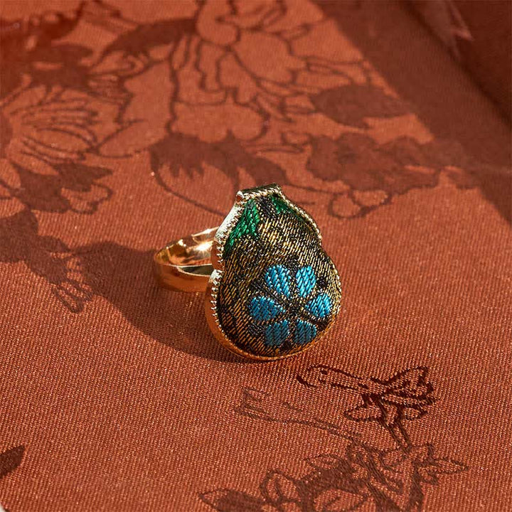 Buddha Stones Song Brokat-Ring in Kürbisform, verstellbar, Vintage-Stil, chinesischer Stil - image 1