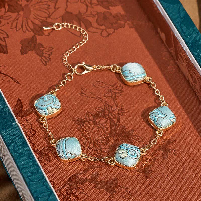 Buddha Stones Kupfernes Brokat-Armband im Vintage-Stil - Hellblau (gleicher Farbton – Muster variiert) - image 0