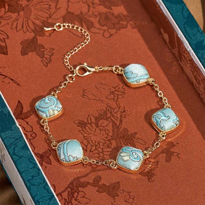 Buddha Stones Kupfernes Brokat-Armband im Vintage-Stil - Hellblau (gleicher Farbton – Muster variiert) - image 0