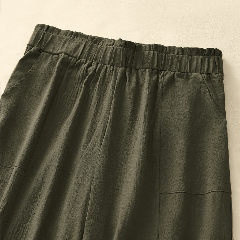 Buddha Stones Lässige, minimalistische, einfarbige lange Hose mit Kordelzug für Damen, gerades Bein und Taschen, ideal für Frühling und Sommer - image 15