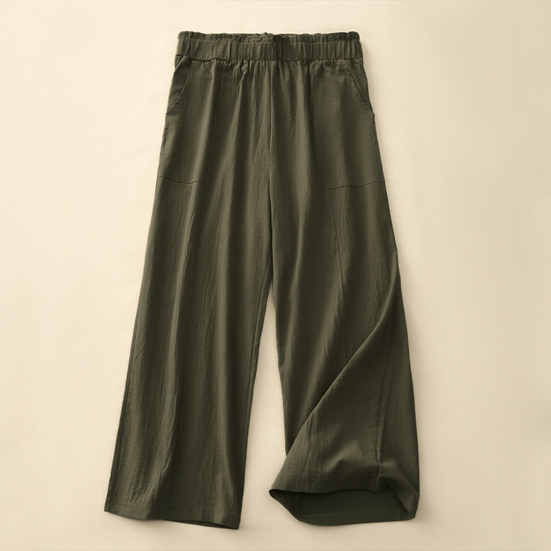 Buddha Stones Lässige, minimalistische, einfarbige lange Hose mit Kordelzug für Damen, gerades Bein und Taschen, ideal für Frühling und Sommer - Olivgrün - US12, UK/AU16, EU44 (2XL) - image 13