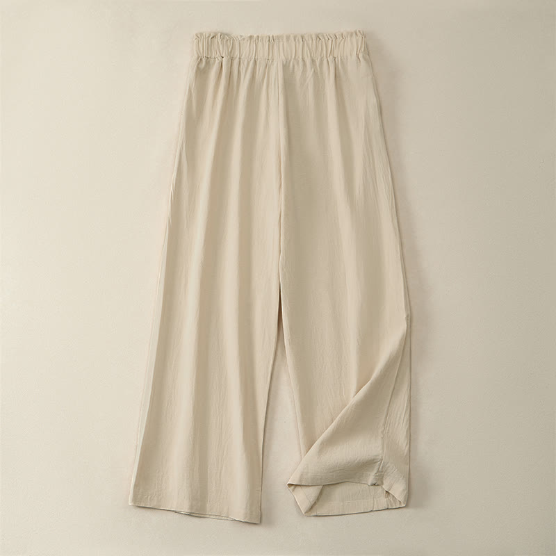 Buddha Stones Lässige, minimalistische, einfarbige lange Hose mit Kordelzug für Damen, gerades Bein und Taschen, ideal für Frühling und Sommer - image 1