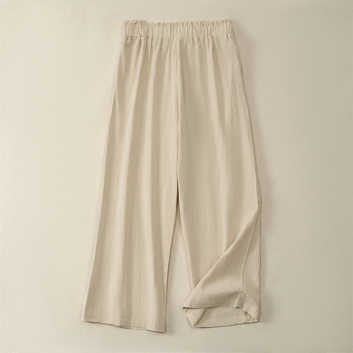 Buddha Stones Lässige, minimalistische, einfarbige lange Hose mit Kordelzug für Damen, gerades Bein und Taschen, ideal für Frühling und Sommer - image 1