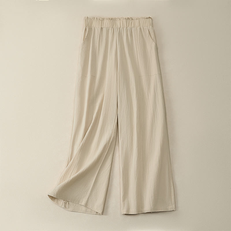 Buddha Stones Lässige, minimalistische, einfarbige lange Hose mit Kordelzug für Damen, gerades Bein und Taschen, ideal für Frühling und Sommer - Beige - US12, UK/AU16, EU44 (2XL) - image 0