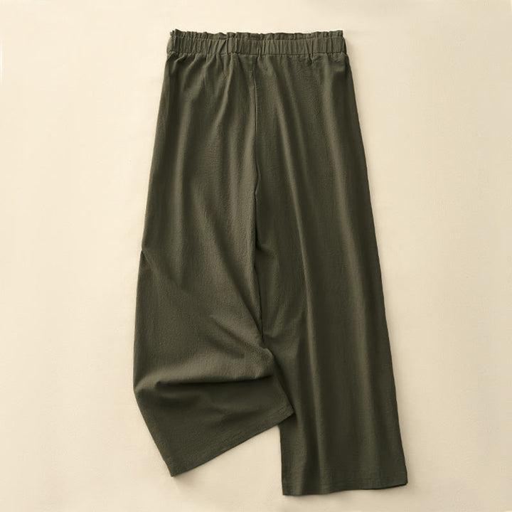 Buddha Stones Lässige, minimalistische, einfarbige lange Hose mit Kordelzug für Damen, gerades Bein und Taschen, ideal für Frühling und Sommer - image 14