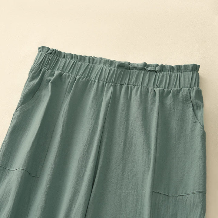 Buddha Stones Lässige, minimalistische, einfarbige lange Hose mit Kordelzug für Damen, gerades Bein und Taschen, ideal für Frühling und Sommer - image 9