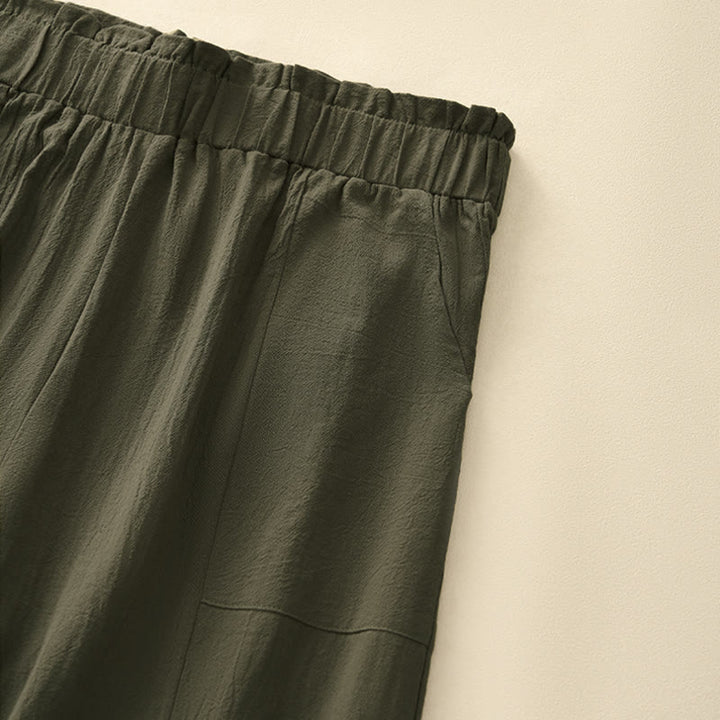 Buddha Stones Lässige, minimalistische, einfarbige lange Hose mit Kordelzug für Damen, gerades Bein und Taschen, ideal für Frühling und Sommer - image 16