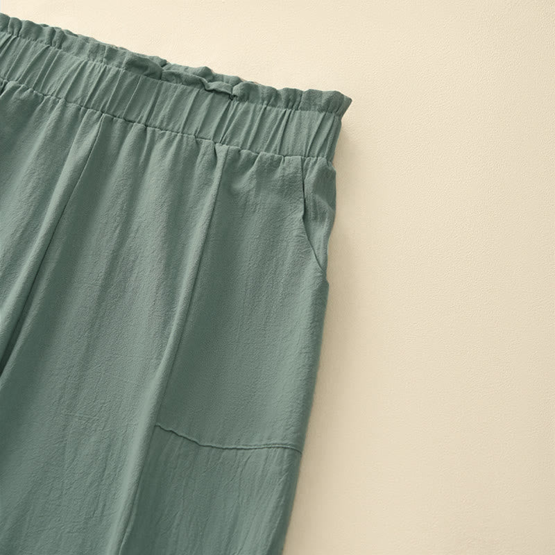 Buddha Stones Lässige, minimalistische, einfarbige lange Hose mit Kordelzug für Damen, gerades Bein und Taschen, ideal für Frühling und Sommer - image 10