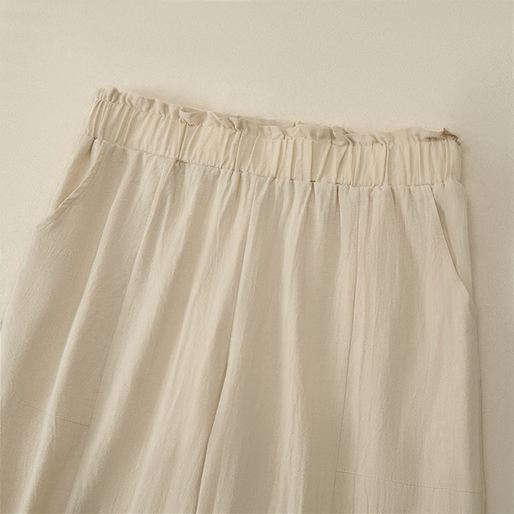 Buddha Stones Lässige, minimalistische, einfarbige lange Hose mit Kordelzug für Damen, gerades Bein und Taschen, ideal für Frühling und Sommer - image 2
