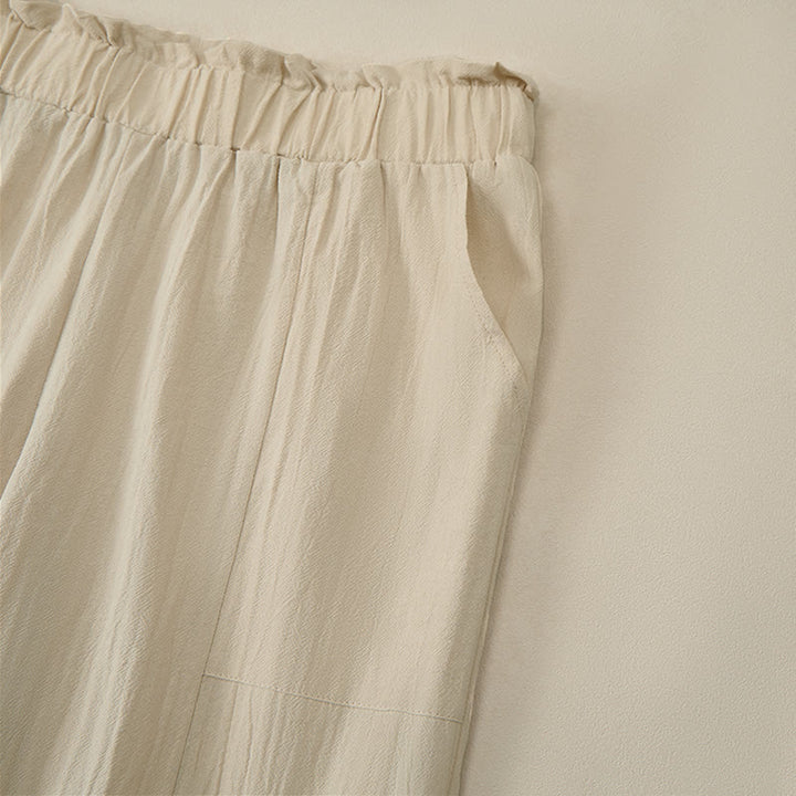 Buddha Stones Lässige, minimalistische, einfarbige lange Hose mit Kordelzug für Damen, gerades Bein und Taschen, ideal für Frühling und Sommer - image 3