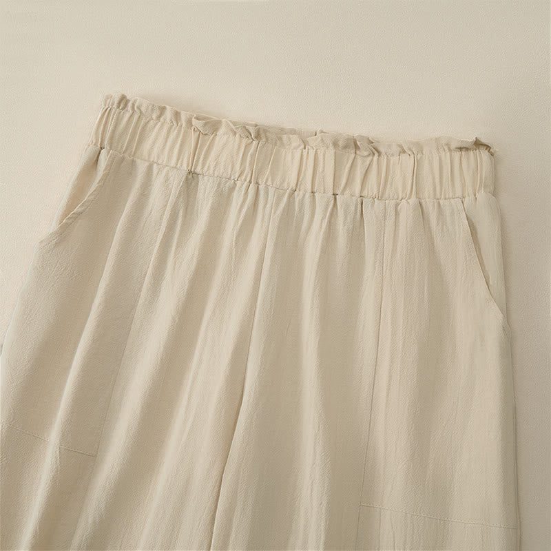 Buddha Stones Lässige, minimalistische, einfarbige lange Hose mit Kordelzug für Damen, gerades Bein und Taschen, ideal für Frühling und Sommer - image 3