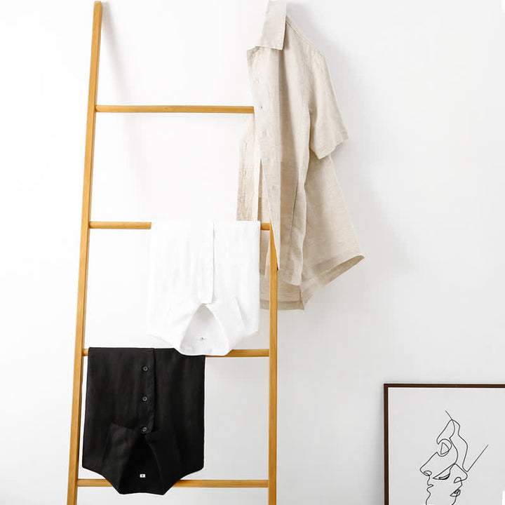 Buddha Stones Minimalistisches Sommerhemd mit Knopfleiste, einfarbigem Baumwoll-Leinen-Mix, Kurzarm, mit Tasche für Herren - image 24