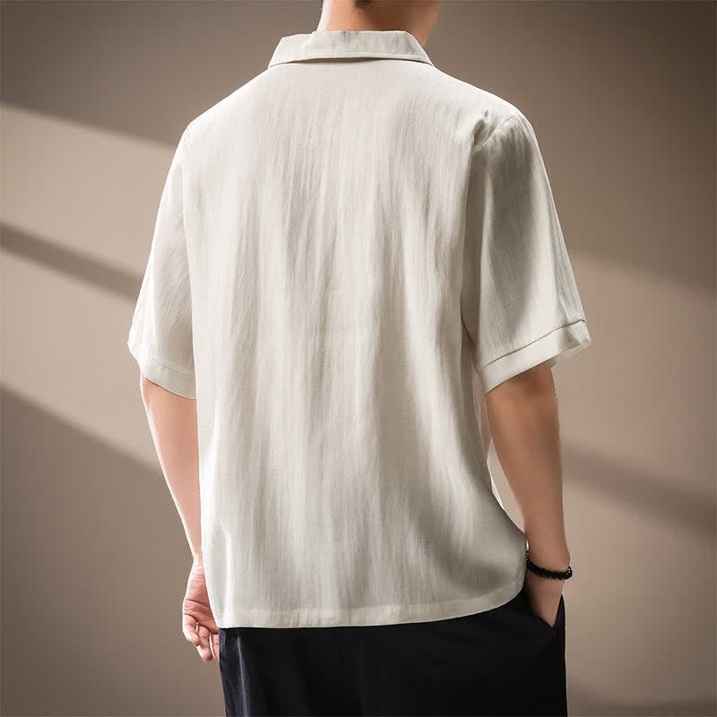 Buddha Stones Lässiges, minimalistisches Kurzarmhemd für Herren, einfarbig, mit Knopfleiste, Sommer-Look - image 3