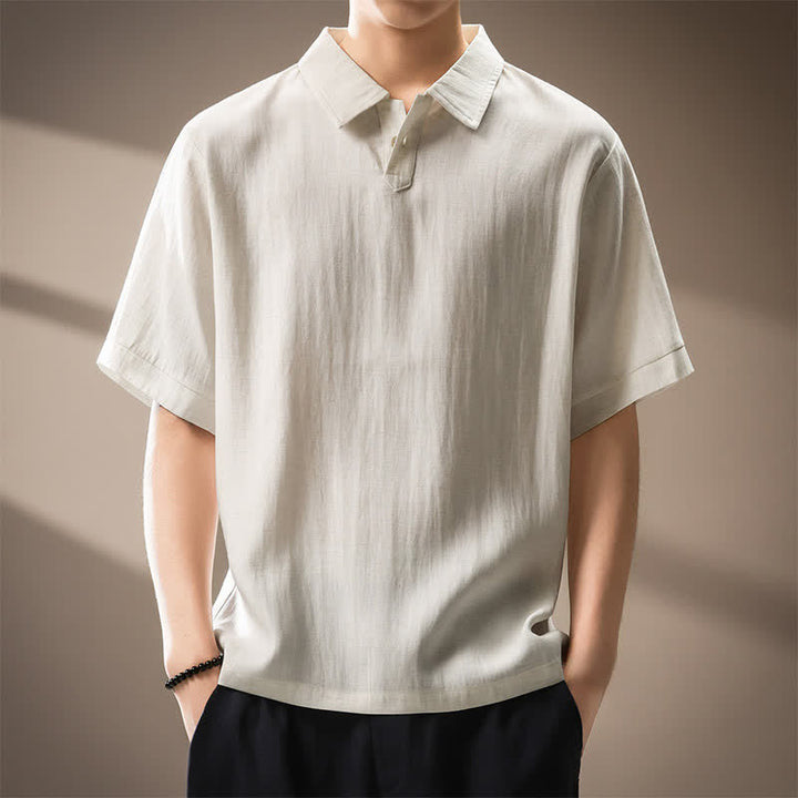 Buddha Stones Lässiges, minimalistisches Kurzarmhemd für Herren, einfarbig, mit Knopfleiste, Sommer-Look - Leinen - US/ UK/AU44, EU54 (4XL) - image 0