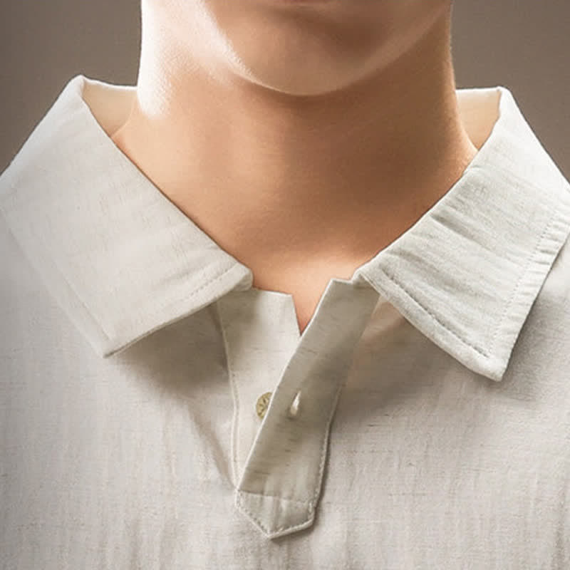 Buddha Stones Lässiges, minimalistisches Kurzarmhemd für Herren, einfarbig, mit Knopfleiste, Sommer-Look - image 5