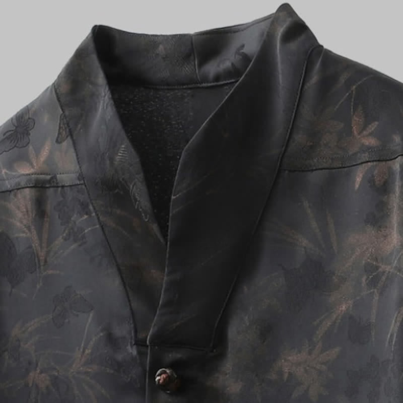 Buddha Stones Frühling/Sommer Tang Style Casual Herren Kurzarmhemden mit Stehkragen und Bambus-Schmetterling, Modell mit kurzem Ärmel - image 4