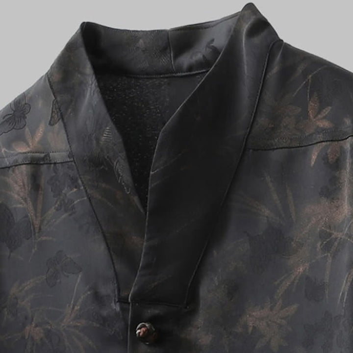 Buddha Stones Frühling/Sommer Tang Style Casual Herren Kurzarmhemden mit Stehkragen und Bambus-Schmetterling, Modell mit kurzem Ärmel - image 4
