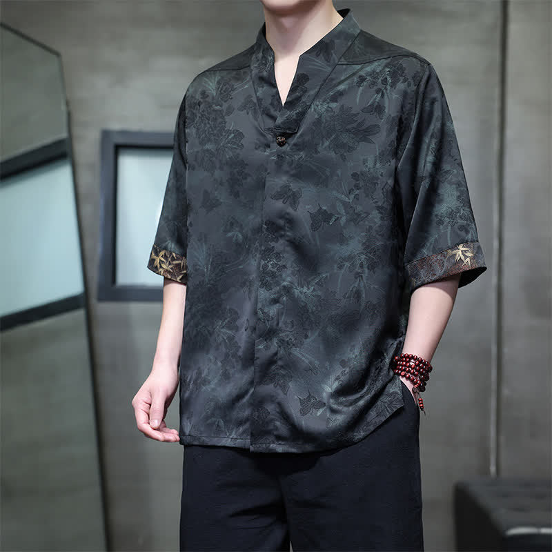 Buddha Stones Frühling/Sommer Tang Style Casual Herren Kurzarmhemden mit Stehkragen und Bambus-Schmetterling, Modell mit kurzem Ärmel - image 15