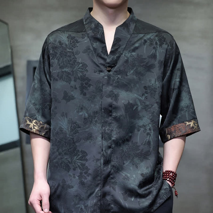 Buddha Stones Frühling/Sommer Tang Style Casual Herren Kurzarmhemden mit Stehkragen und Bambus-Schmetterling, Modell mit kurzem Ärmel - image 14
