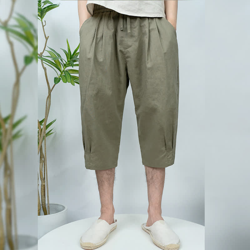 Buddha Stones Lässige, einfarbige Herren-Haremshose im Vintage-Stil mit Kordelzug und Taschen - Olivgrün - US/ UK/AU44, EU54 (4XL) - image 0