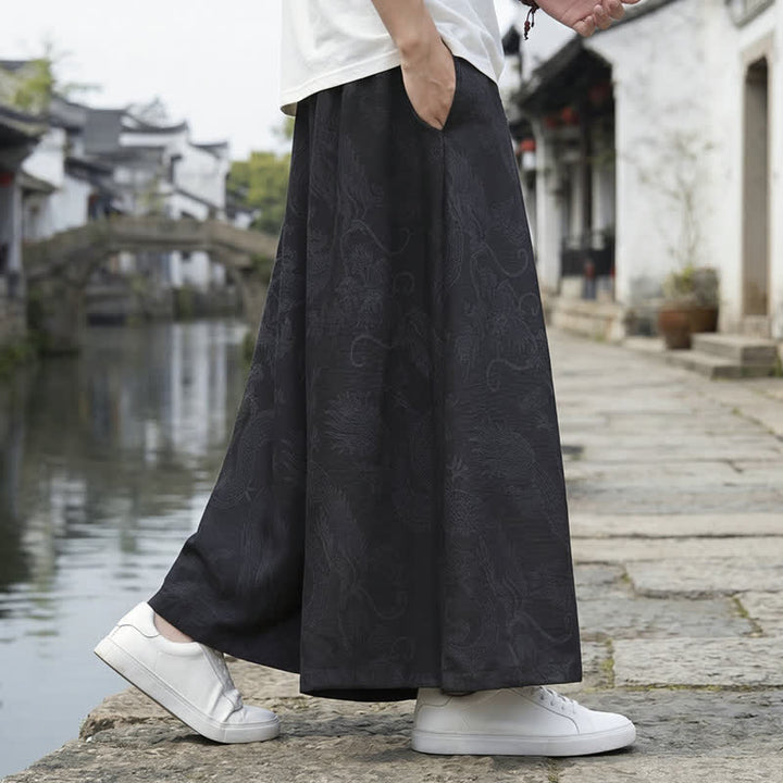 Buddha Stones Sommerliche Freizeithose im Tang-Stil mit Drachenmotiv und Kordelzug, Herrenhose mit weitem Bein - image 12