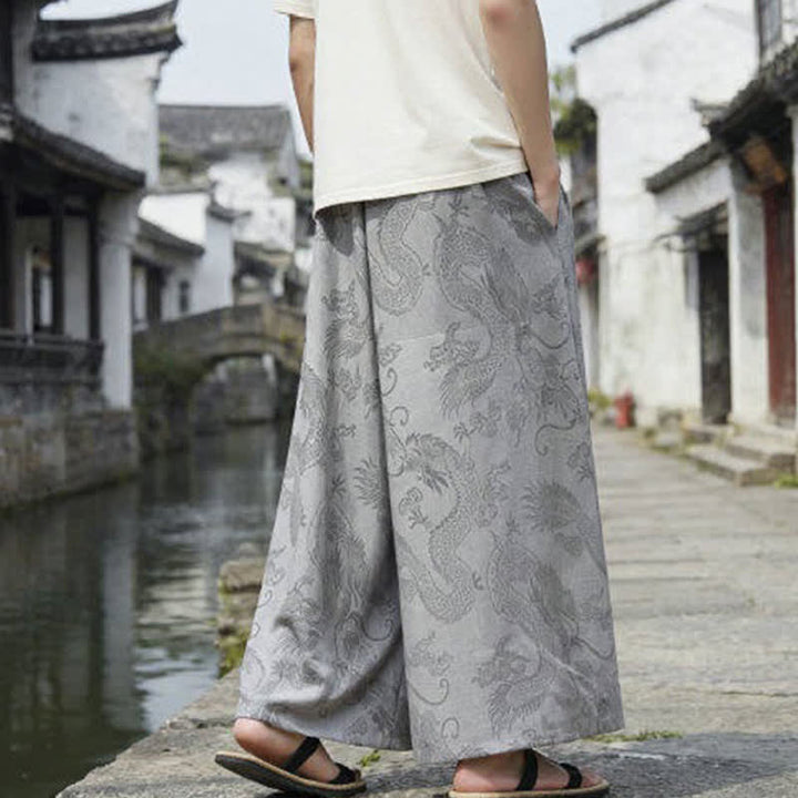 Buddha Stones Sommerliche Freizeithose im Tang-Stil mit Drachenmotiv und Kordelzug, Herrenhose mit weitem Bein - image 27