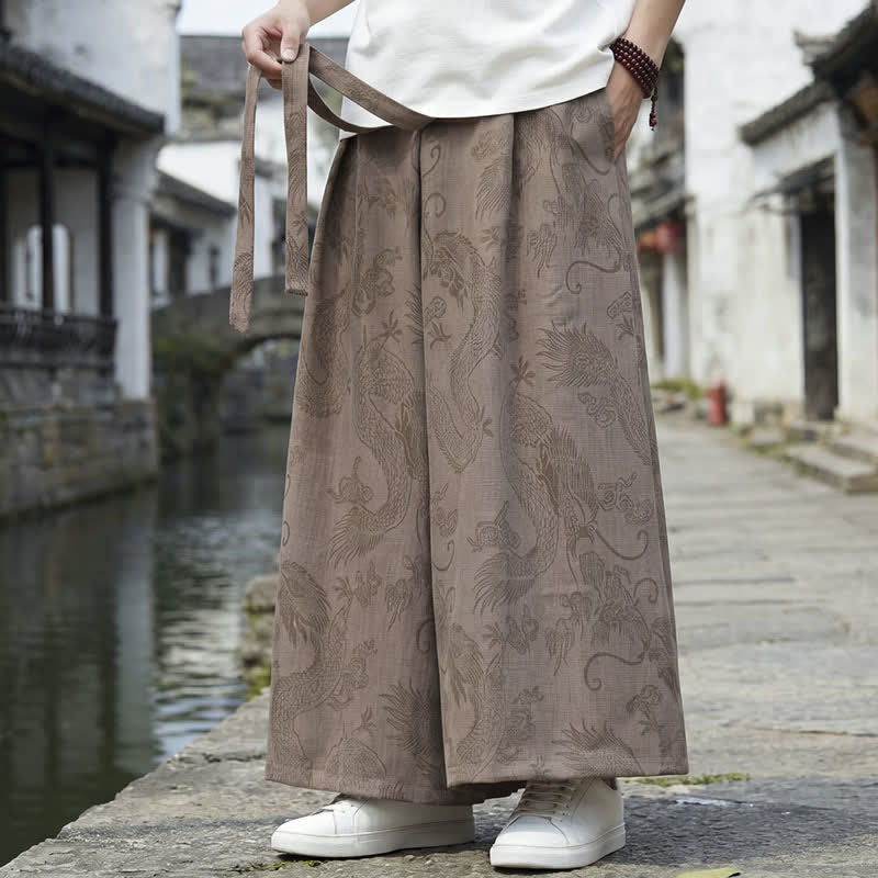 Buddha Stones Sommerliche Freizeithose im Tang-Stil mit Drachenmotiv und Kordelzug, Herrenhose mit weitem Bein - image 18