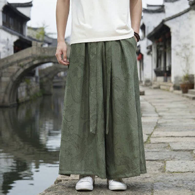 Buddha Stones Sommerliche Freizeithose im Tang-Stil mit Drachenmotiv und Kordelzug, Herrenhose mit weitem Bein - image 1