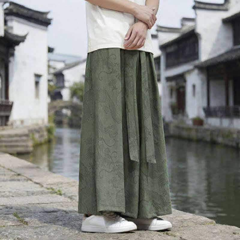 Buddha Stones Sommerliche Freizeithose im Tang-Stil mit Drachenmotiv und Kordelzug, Herrenhose mit weitem Bein - image 3