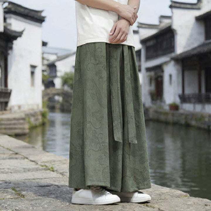 Buddha Stones Sommerliche Freizeithose im Tang-Stil mit Drachenmotiv und Kordelzug, Herrenhose mit weitem Bein - image 3