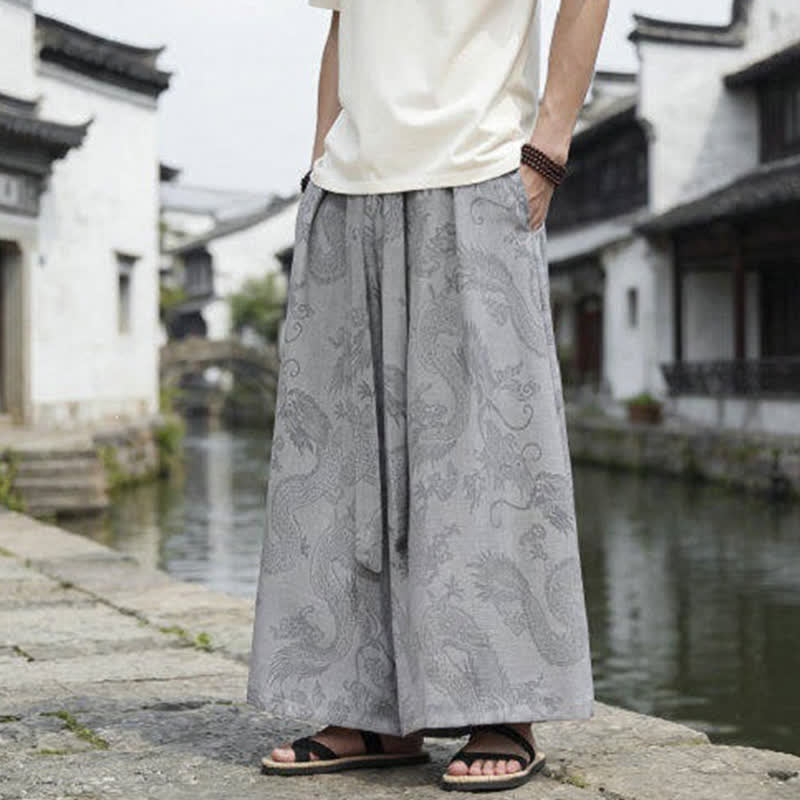 Buddha Stones Sommerliche Freizeithose im Tang-Stil mit Drachenmotiv und Kordelzug, Herrenhose mit weitem Bein - image 26