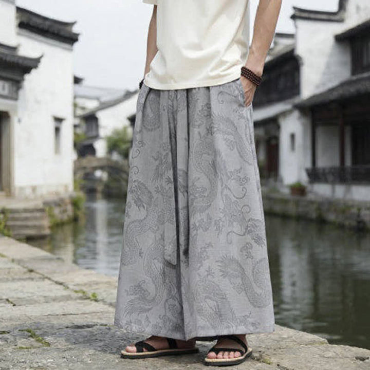 Buddha Stones Sommerliche Freizeithose im Tang-Stil mit Drachenmotiv und Kordelzug, Herrenhose mit weitem Bein - image 26