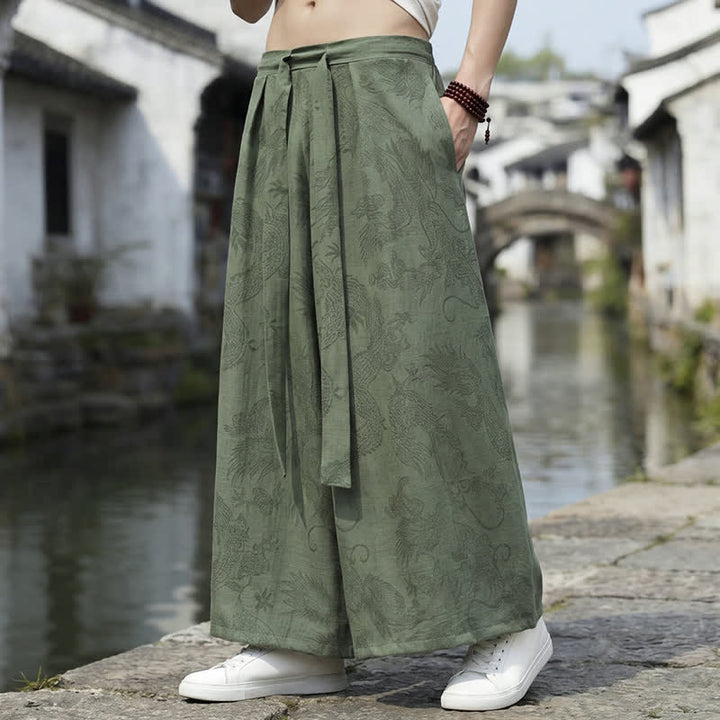 Buddha Stones Sommerliche Freizeithose im Tang-Stil mit Drachenmotiv und Kordelzug, Herrenhose mit weitem Bein - image 2