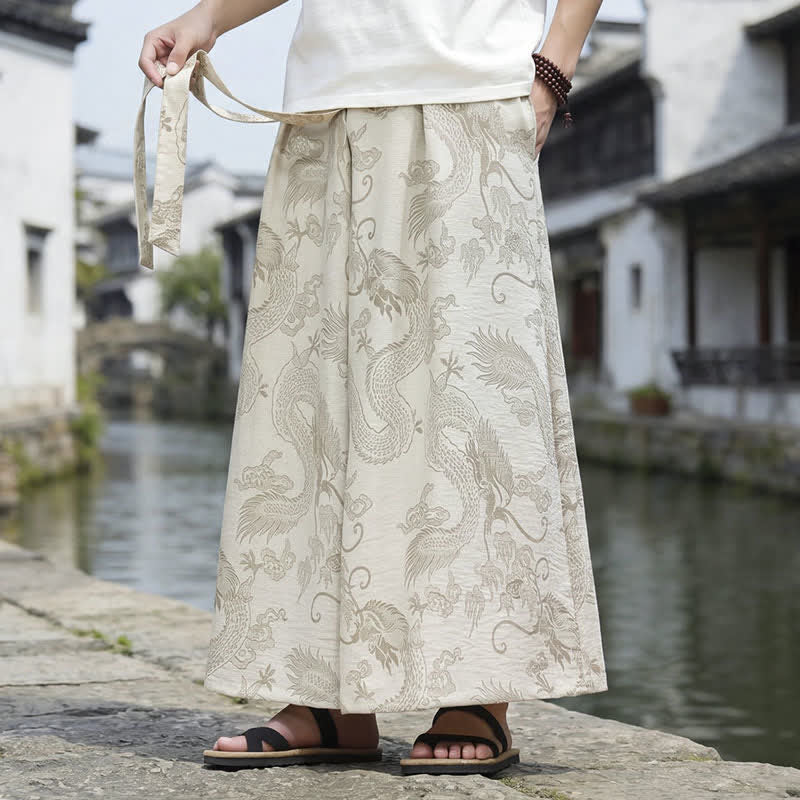 Buddha Stones Sommerliche Freizeithose im Tang-Stil mit Drachenmotiv und Kordelzug, Herrenhose mit weitem Bein - image 34