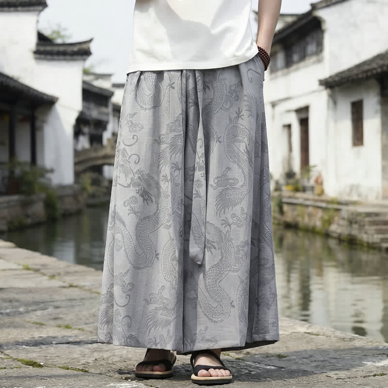 Buddha Stones Sommerliche Freizeithose im Tang-Stil mit Drachenmotiv und Kordelzug, Herrenhose mit weitem Bein - Grau - US/UK/AU46, EU56 (5XL) - image 25