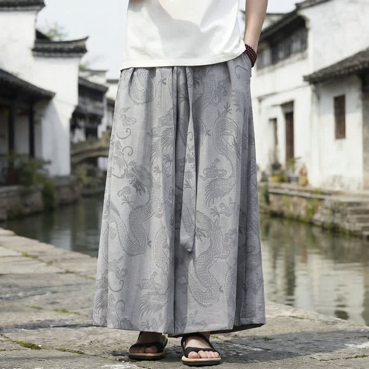 Buddha Stones Sommerliche Freizeithose im Tang-Stil mit Drachenmotiv und Kordelzug, Herrenhose mit weitem Bein - Grau - US/UK/AU46, EU56 (5XL) - image 25