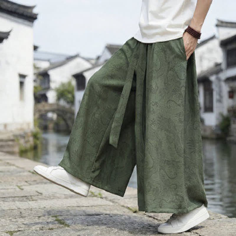 Buddha Stones Sommerliche Freizeithose im Tang-Stil mit Drachenmotiv und Kordelzug, Herrenhose mit weitem Bein - image 7