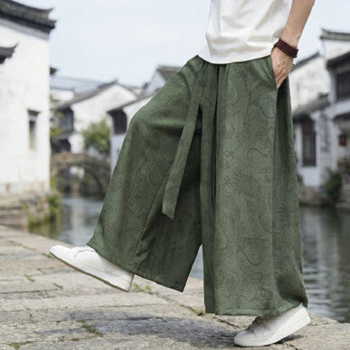 Buddha Stones Sommerliche Freizeithose im Tang-Stil mit Drachenmotiv und Kordelzug, Herrenhose mit weitem Bein - image 7
