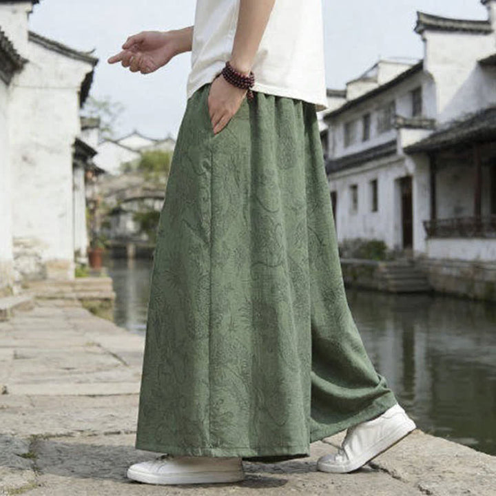 Buddha Stones Sommerliche Freizeithose im Tang-Stil mit Drachenmotiv und Kordelzug, Herrenhose mit weitem Bein - image 6
