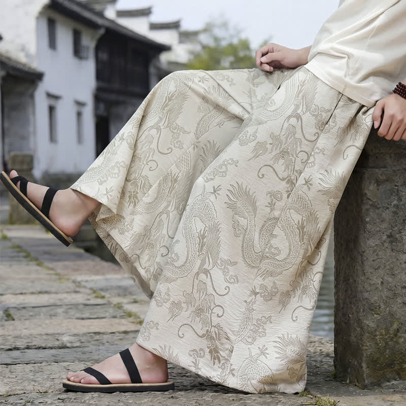 Buddha Stones Sommerliche Freizeithose im Tang-Stil mit Drachenmotiv und Kordelzug, Herrenhose mit weitem Bein - image 43