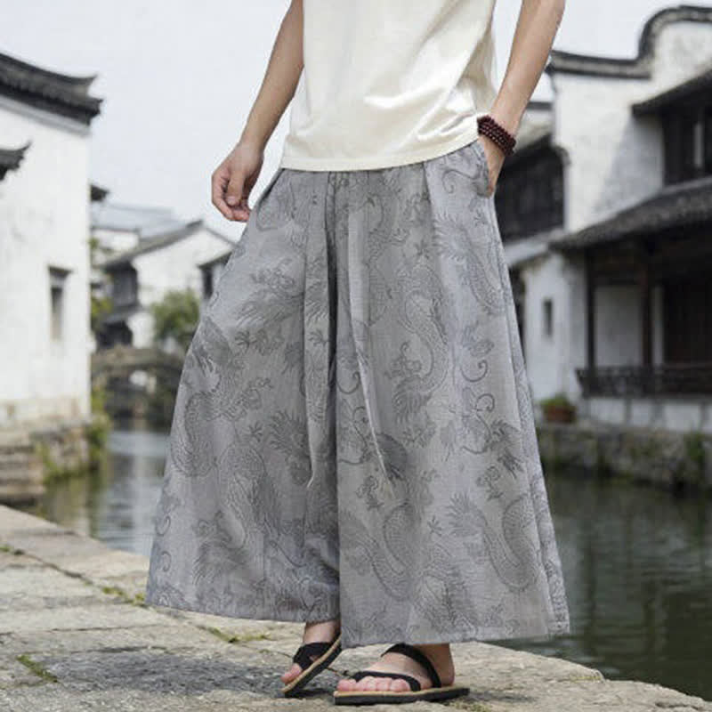 Buddha Stones Sommerliche Freizeithose im Tang-Stil mit Drachenmotiv und Kordelzug, Herrenhose mit weitem Bein - image 30